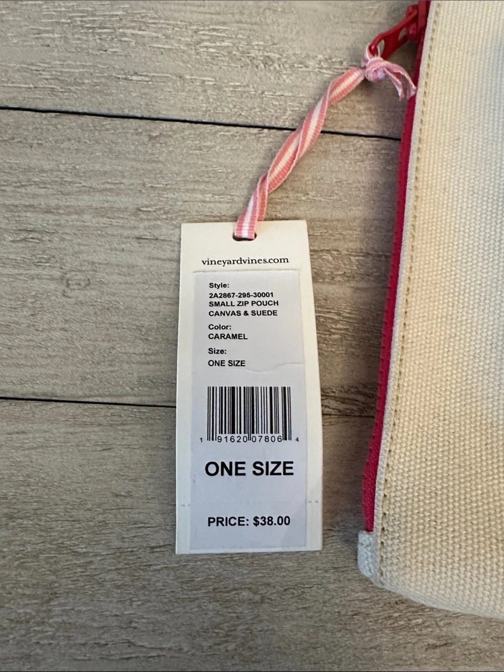 Vineyard Vines Cotton Canvas Cosmetic Pouch with tan leather base